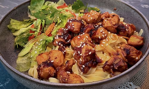 Teriyaki Chicken with fettuccine